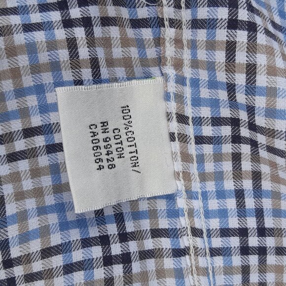 Bugatchi SZ 15.5 Classic Fit Cotton Men's Button Up Shirt- Blue, Tan and White - Picture 10 of 13